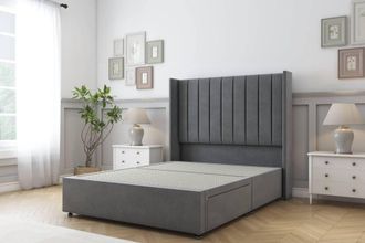 Sloomy Falcon Coniston Divan Base 2 Drawers Foot-End-54 Wingback Headboard in Dark Grey | Size: King