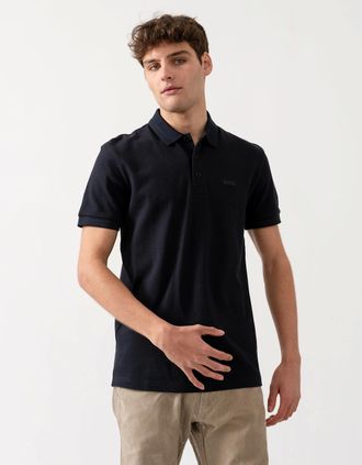 HUGO BOSS Mens BOSS Green Paddy Mens Cotton-Piqu&eacute; Polo Shirt with Contrast Logo - Dark Blue 402 - Navy - Size: 40