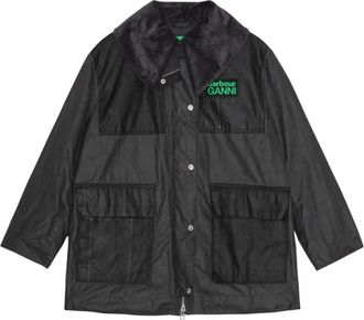 Ganni x Barbour corduroy-collar pocket coat - women - Fabric - 42 - Black