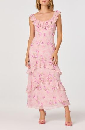 ASTR the Label Laisha Floral Ruffle Trim Midi Dress in Pink Floral at Nordstrom, Size X-Small