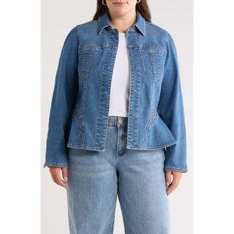Wit & Wisdom Peplum Denim Jacket in Mid Blue at Nordstrom, Size 3X
