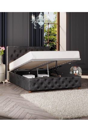 Laurence Llewelyn-Bowen Luna Ottoman Storage Bed in Mirazzi Velvet Fabric, Custom Made in Black | Size: Single