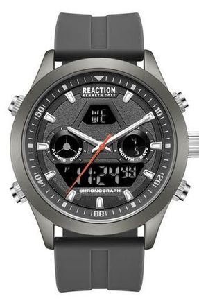 Kenneth Cole Reaction Analog Digital Silicone Strap Chronograph Watch, 47mm in Gray at Nordstrom Rack