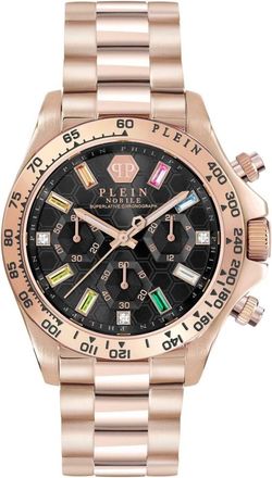 Philipp Plein Nobile Lady Chrono Ros&eacute;goud Zwarte Armband - Dames - Horloges - Roze - ONE Size - Accessoires