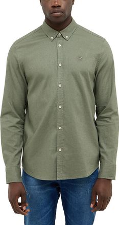Mustang Langarmhemd MUSTANG Herren Style Rawlins, Herren, Gr. S, US-Gr&ouml;ssen, gr&uuml;n 6473, Twill, 55% Leinen, 45% Baumwolle, unifarben, slim fit, Hemden Langarmh