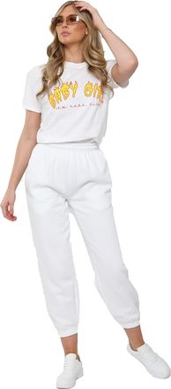 Crazy Girls Womens Fleece Casual Oversized Jogging Joggers Tracksuit Bottoms Ladies Jog Pants Size XS S/M M/L (16/18, White)