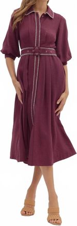 Entro Short Puff Sleeve Midi Dress In Plum