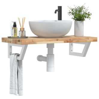 Berkfield Home Basin Shelf Wall Mounted Steel & Solid Wood Acacia in Brown