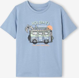 Vertbaudet Jungen T-Shirt mit witzigem Print und Recycling-Baumwolle himmelblau