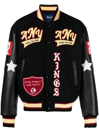 Awake NY lion-patch sport jacket - men - Wool/Polyester/Nylon/Calf Leather - M - Black