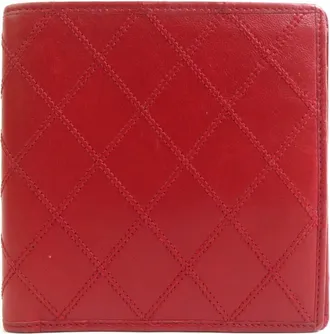 Chanel Red Color Leather Wallet (Bi-Fold) (Pre-Owned)