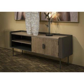 Dmora Mueble De Televisi&oacute;n Berlingo, Aparador De Sal&oacute;n, Mueble Bajo Para Tv, Base De Pared Equipada, 150x42 H58 Cm, Gris Y Marr&oacute;n - Dmora