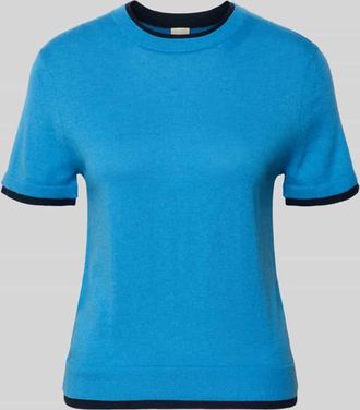 Stefanel Strickshirt aus Leinen-Mix in Two-Tone-Machart in Bleu, Gr&ouml;&szlig;e XL