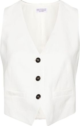 Brunello Cucinelli tailored V-neck gilet - women - Linen/Flax/Acetate/Viscose/Silk/Brass - 42 - White