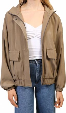 Lumiere High Neck Zip Up Jacket In Olive Green