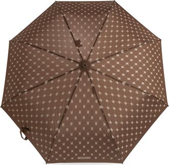 Moschino Folding Umbrella With Monogram, Unisex, Brown