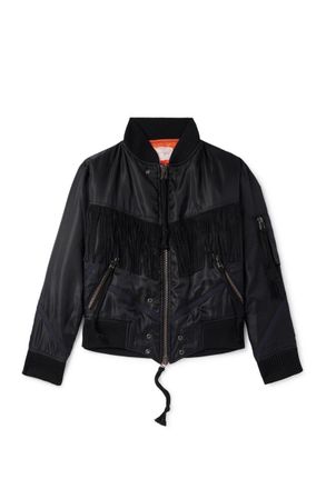 Greg Lauren Black Tails Slim-Fit Fringed Suede-Trimmed Shell Bomber Jacket