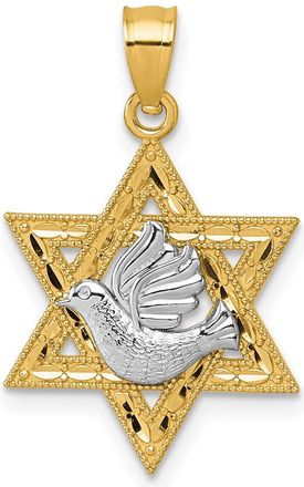 Diamond2Deal 14k Two-tone Gold Textured Dove On Star Of David Pendant