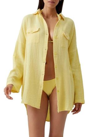Melissa Odabash Elena Cotton Gauze Cover-Up Shirt in Yellow at Nordstrom, Size X-Small