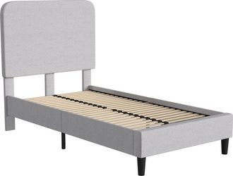Flash Furniture Light Grey Twin Fabric Upholstered Platform Bed - Headboard with Rounded Edges