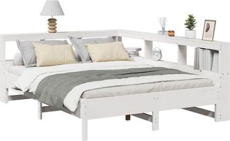 vidaXL Cama Con Estanter&iacute;a Sin Colch&oacute;n Madera Maciza Blanca 160x200 Cm Vidaxl