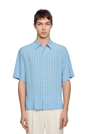Sandro Link print loose-fit shirt in Sky Blue at Nordstrom, Size Xx-Large