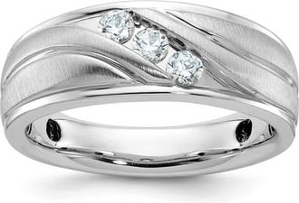 Diamond2Deal 14k White Gold Lab Grown Diamond 3-Stone Band Ring 0.33Ct Clarity- VS Color- G-H