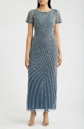 Pisarro Nights Beaded Jewel Neck Gown in Grey 020 at Nordstrom, Size 12