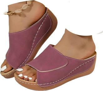 Generic Comfortable Wedge Sandals for Women 2026 Summer Breathable Dressy Platform Slip On Walking Solid Color Sandals with Arch Support Open Toe Wide Casual 