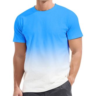 Generic Gradient Colour Printed Tees Men Casual Sports T-Shirts Outdoor Training Top Workout T-Shirt Crew Neck T Shirt Beach Tops Comfortable Breathable Pullo