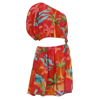 Farm Rio Farm Rio Ipanema One Shoulder Mini Dress in Red Linen