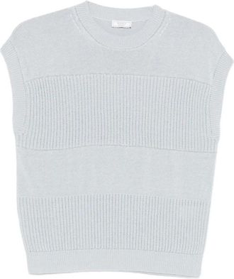 PESERICO Geribbelde Top - Dames - Ronde hals truien - Blauw - 2XL - Truien & Vesten