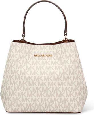 Michael Kors Pratt Small Signature Logo Schoudertas - Dames - Tassen - Beige - Maat: ONE Size Katoen