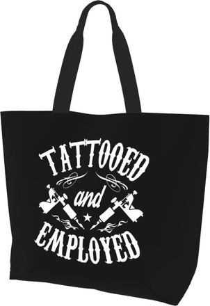 AOOEDM Tattooed And Employed Ladies Canvas Tote Reusable Shopping Bag