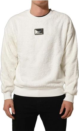 Dolce & Gabbana Jersey Sweatshirt met Logoplaat - Heren - Sweatshirts - Wit - XS - Katoen - Hoodies & sweatvesten