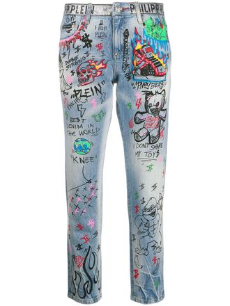 Philipp Plein Jeans boyfriend Art 5 Graffiti - Blu