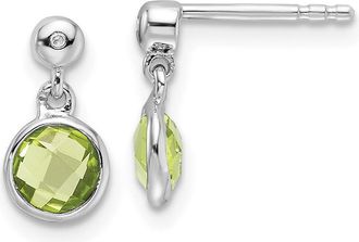 Diamond2Deal Sterling Silver Rhodium-plated Diamond and Peridot Dangle Earrings