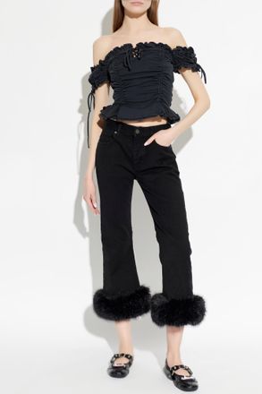 Balenciaga Jeans With Faux Fur, Womens, Black