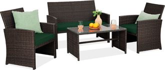 Best Choice Products 4-Piece Outdoor Wicker Patio Conversation Furniture Set w/ Table, Cushions