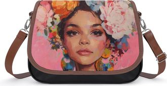 Generic Woman with Flowers Painting Fashion Womens Crossbody Bags Novelty Handbag Shoulder Bag Purse