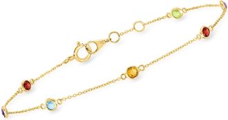 RS Pure by Ross-Simons Multi-Gemstone Station Bracelet in 14kt Yellow Gold
