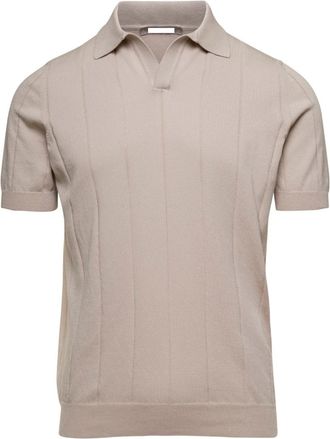 Paolo Fiorillo Short-Sleeve Knit Polo Shirt with Vertical Ribbing