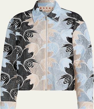 Marni Wave Embroidered Macram&eacute; Zip Shirt