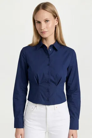 Exquise Felicia Long Sleeve Crop Shirt in Navy at Nordstrom, Size X-Large