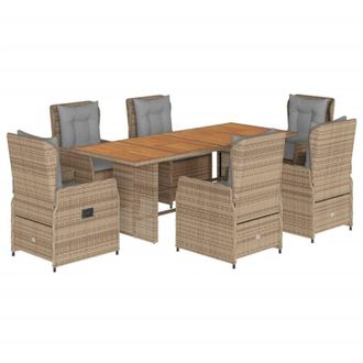 vidaXL Set Comedor De Jard&iacute;n 7 Pzas Con Cojines Rat&aacute;n Sint&eacute;tico Beige Vidaxl