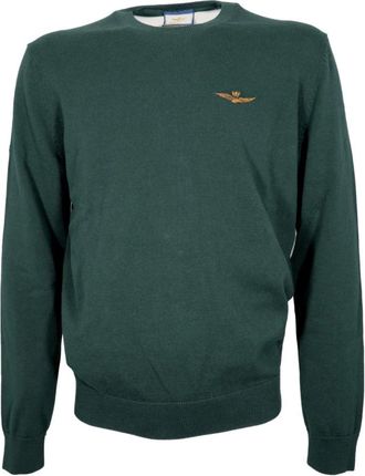 Aeronautica Rondgebreide katoenen trui - Heren - Ronde hals truien - Groen - 3XL - Katoen - Truien & Vesten