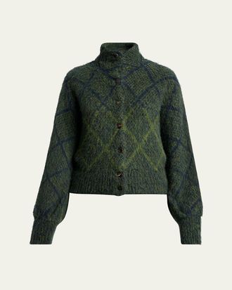 Dries Van Noten Diamond Knit Turtleneck Cardigan