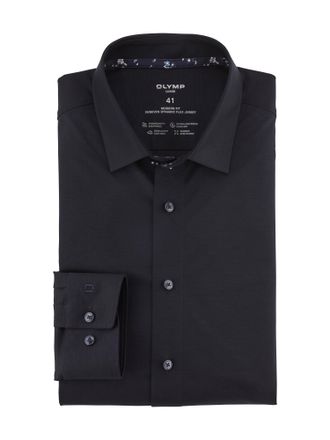 Olymp Langarmhemd OLYMP 24/7 - Luxor modern fit, Herren, Gr. 39, N-Gr, blau (marine), Jersey, Obermaterial: 92% Baumwolle, 8% Elasthan, Manschette, Hemden L