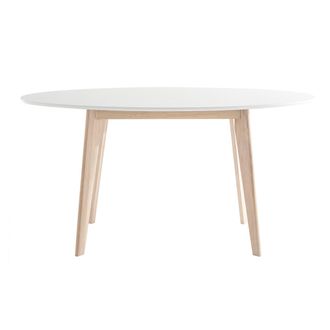 Miliboo Mesa Oval 150cm Blanca Y Madera Clara Leena