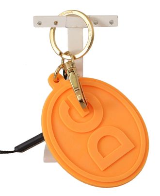 Dolce & Gabbana Oranje Rubber DG Logo Gouden Messing Metaal Heren Sleutelhanger